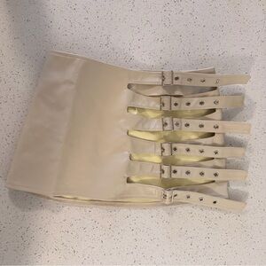 Cream Strappy Faux Leather Mini Skirt